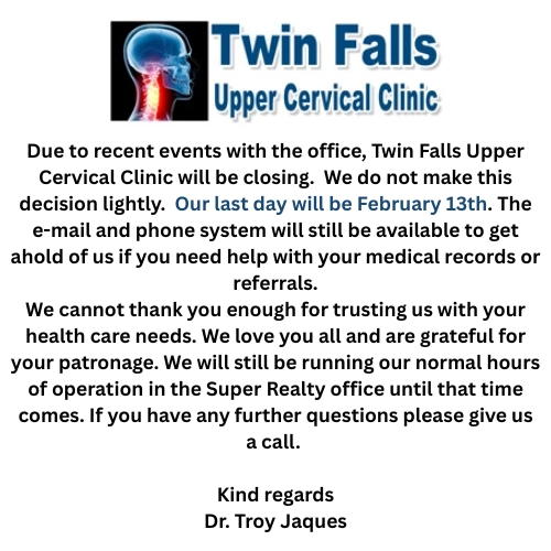 A pop up announcing the closure of the clinic.